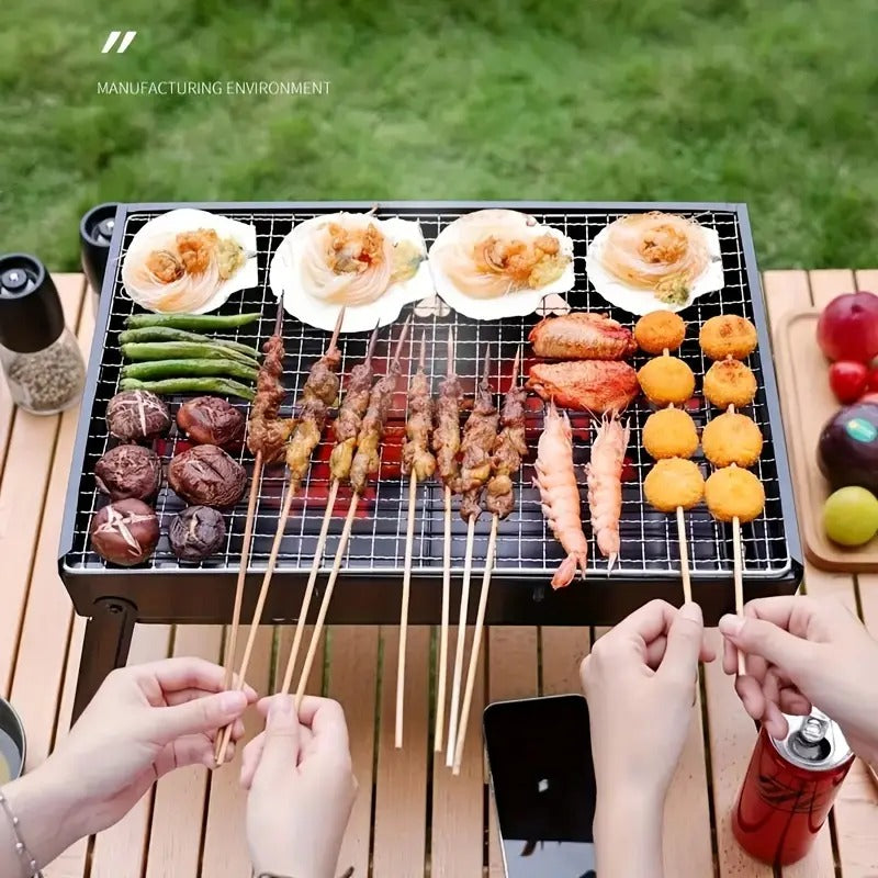 Portable BBQ Charcoal Grill (with 2 Spatula, 10 Stick & 1 Air Blower) – The Ultimate Outdoor Grilling Experience! 🍖🍔🔥