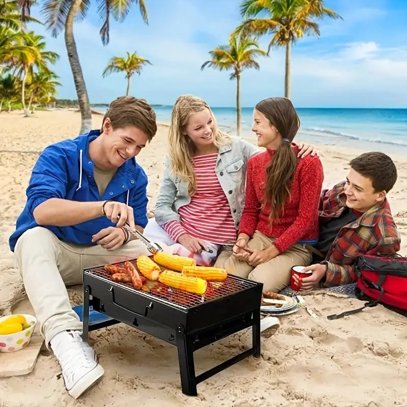 Portable BBQ Charcoal Grill (with 2 Spatula, 10 Stick & 1 Air Blower) – The Ultimate Outdoor Grilling Experience! 🍖🍔🔥
