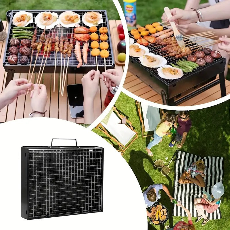 Portable BBQ Charcoal Grill (with 2 Spatula, 10 Stick & 1 Air Blower) – The Ultimate Outdoor Grilling Experience! 🍖🍔🔥