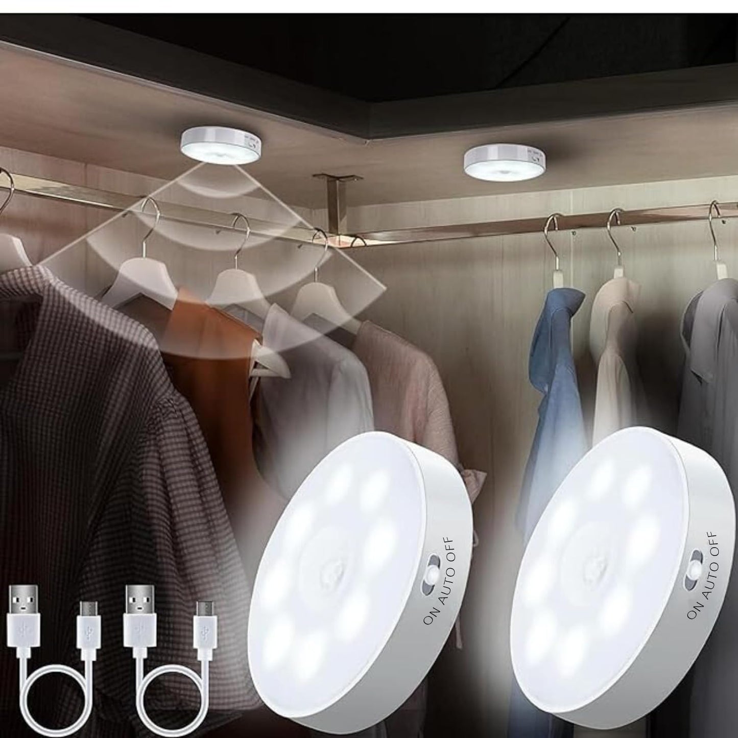 Motion Sensor Wireless Lights for Home (Pack of 2) – USB Rechargeable, Wireless LED Lights for Wardrobe, Cupboard, and Stairs💡✨
