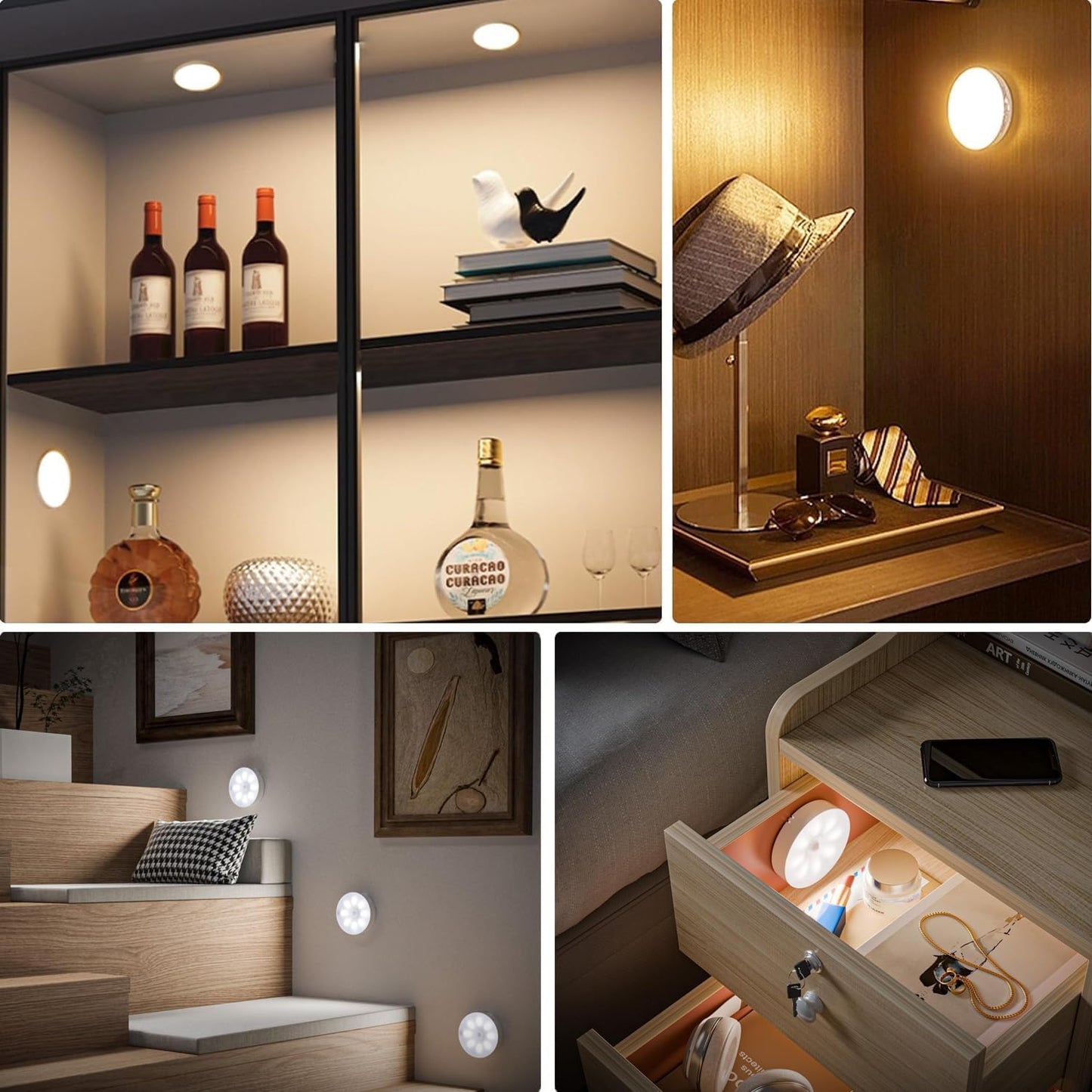 Motion Sensor Wireless Lights for Home (Pack of 2) – USB Rechargeable, Wireless LED Lights for Wardrobe, Cupboard, and Stairs💡✨
