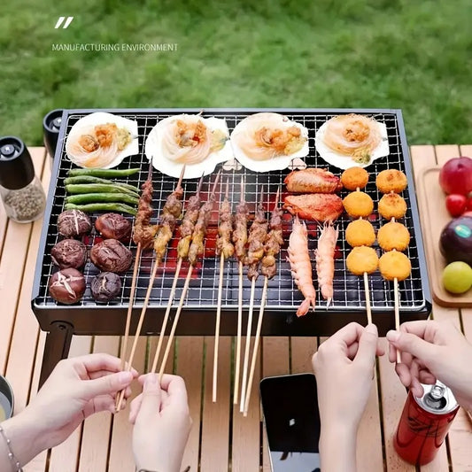 Portable BBQ Charcoal Grill (with 2 Spatula, 10 Stick & 1 Air Blower) – The Ultimate Outdoor Grilling Experience! 🍖🍔🔥