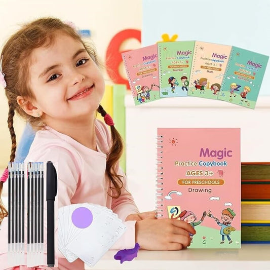 ✨ Unlock Learning Fun with Sank Magic Practice Copybooks! ✨ | 4 Books + 10 Refills + Pen & Grip | Perfect for Reading, Writing, & Drawing! 📚✍️ | Ages 3-6 | Limited Time Offer – Free Gifts Inside! 🎁