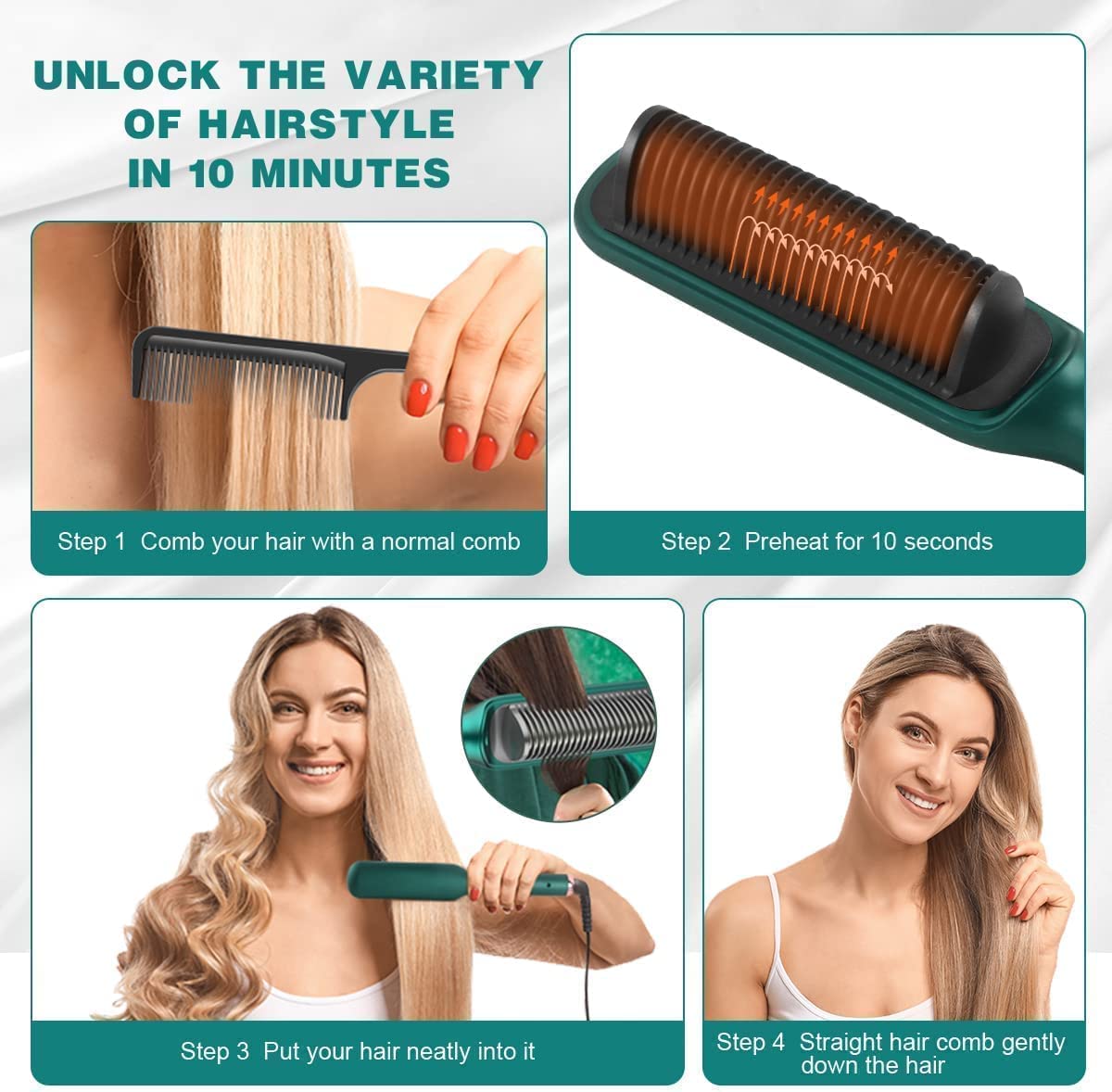 Hair Straightner Comb Brush, Say Goodbye to Frizz! Suitable for All Hair Types!
