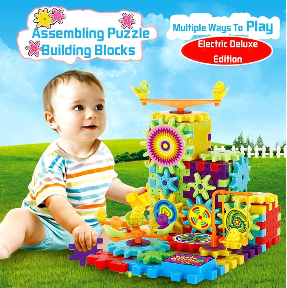 Rotating Building Blocks with Gears (81 pcs) – Battery Operated