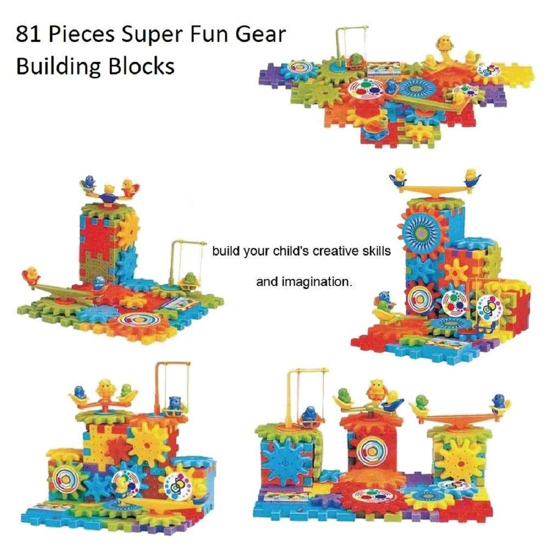 Rotating Building Blocks with Gears (81 pcs) – Battery Operated