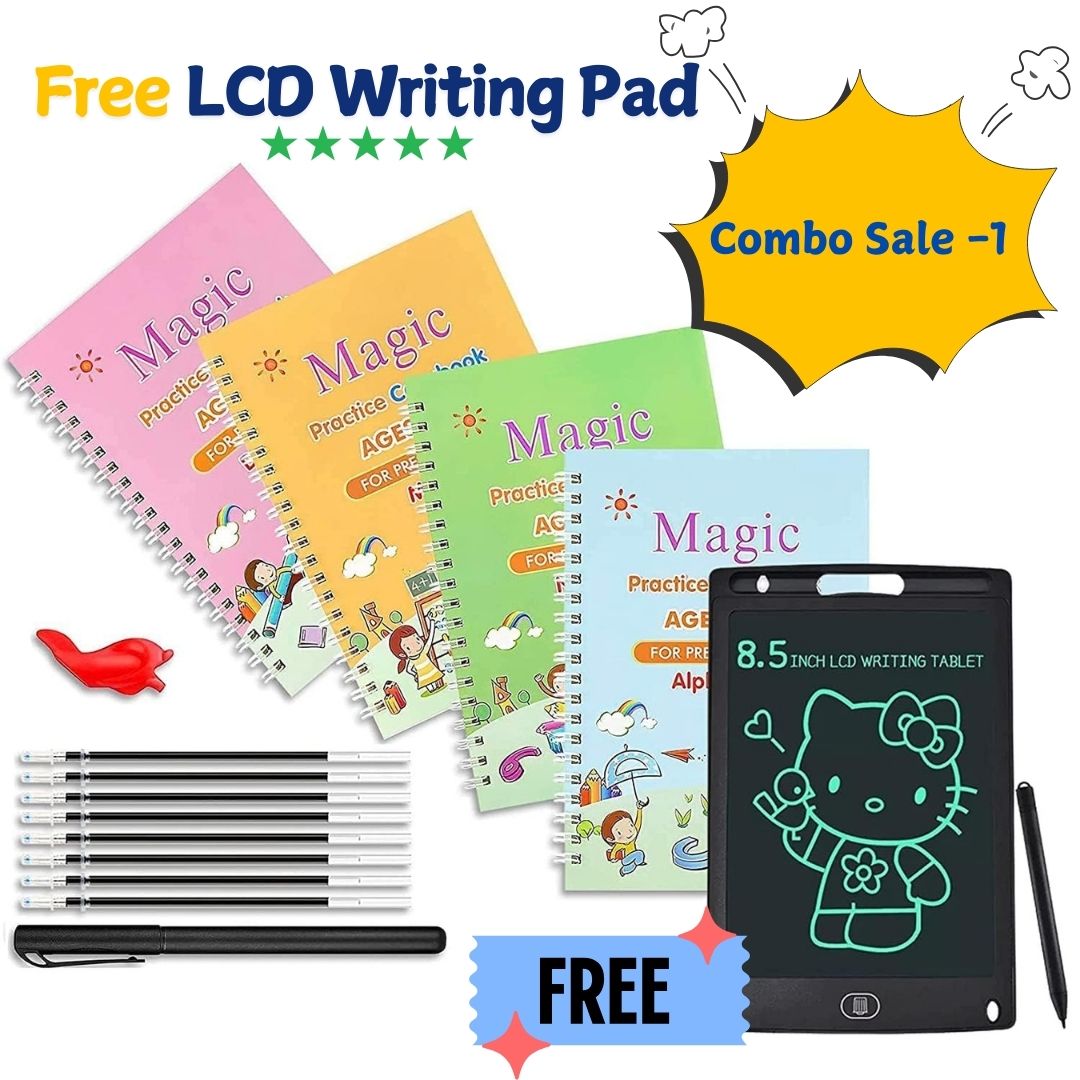 ✨ Unlock Learning Fun with Sank Magic Practice Copybooks! ✨ | 4 Books + 10 Refills + Pen & Grip | Perfect for Reading, Writing, & Drawing! 📚✍️ | Ages 3-6 | Limited Time Offer – Free Gifts Inside! 🎁